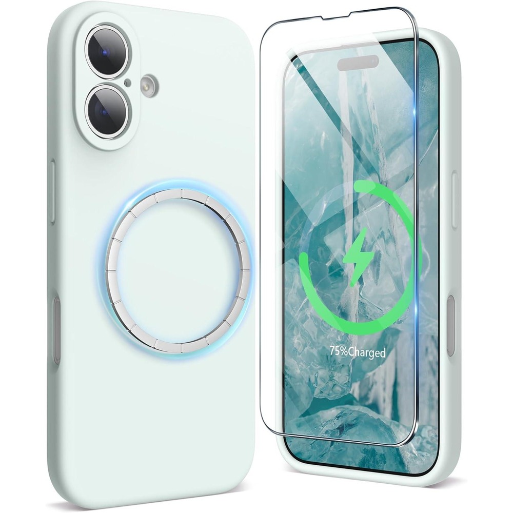SURPHY iPhone 16 Plus Case Light‎ Mint Green Silicone Magnetic Shockproof
